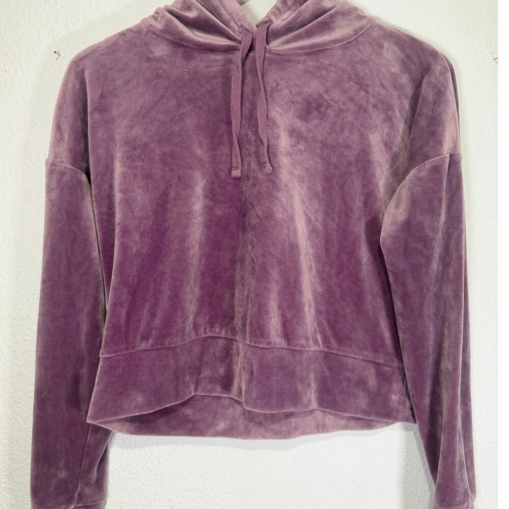 The Lounge Life Plum Purple Velour Cropped Womens Hoodie Size S Cozy Soft‎